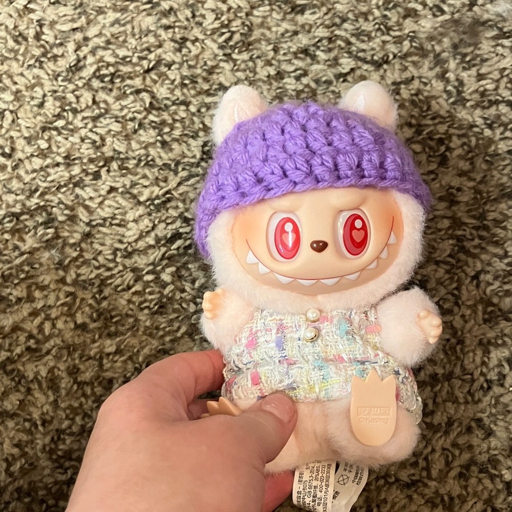 Light purple labubu beanie with ear holes (LABUBU NOT INCLUDED)